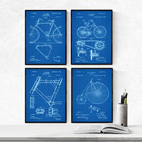 POSTER Set mit 4 Blau Fahrrad Patent A4 Rahmenlos - Klar, Papier (29.7/3cm) - Nacnic