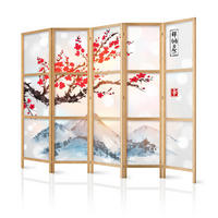 PARAVÁN Japonský 5-dielny 225x172 cm Sakura Vrch Fudži - viacfarebná, drevo/textil (225/172/3cm) - Muralo