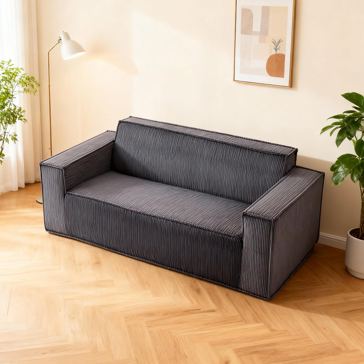 2-SITZER SOFA Cord Grau - Grau, Textil (178/70/86cm) - WISHDOR