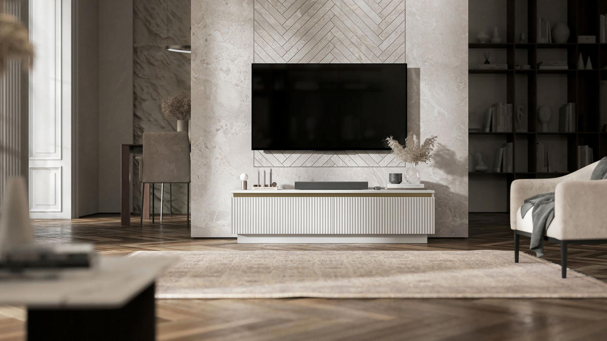 TV-SCHRANK Selene 140 cm Weiß matt Glamour - Weiß, Holzwerkstoff (140/37/35cm) - Meble Lindner