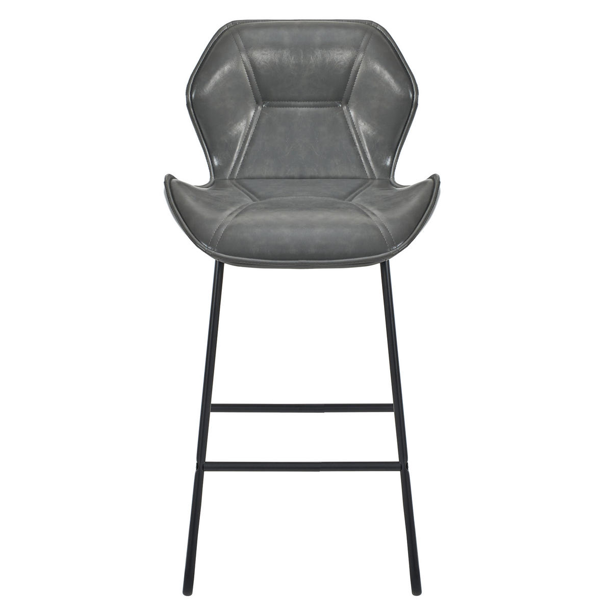 BARHOCKER 2er-Set Grau mit Kunstleder Rückenlehne und Fußstütze - Grau, Metall (48.5/91.5/47cm) - PANGIVO