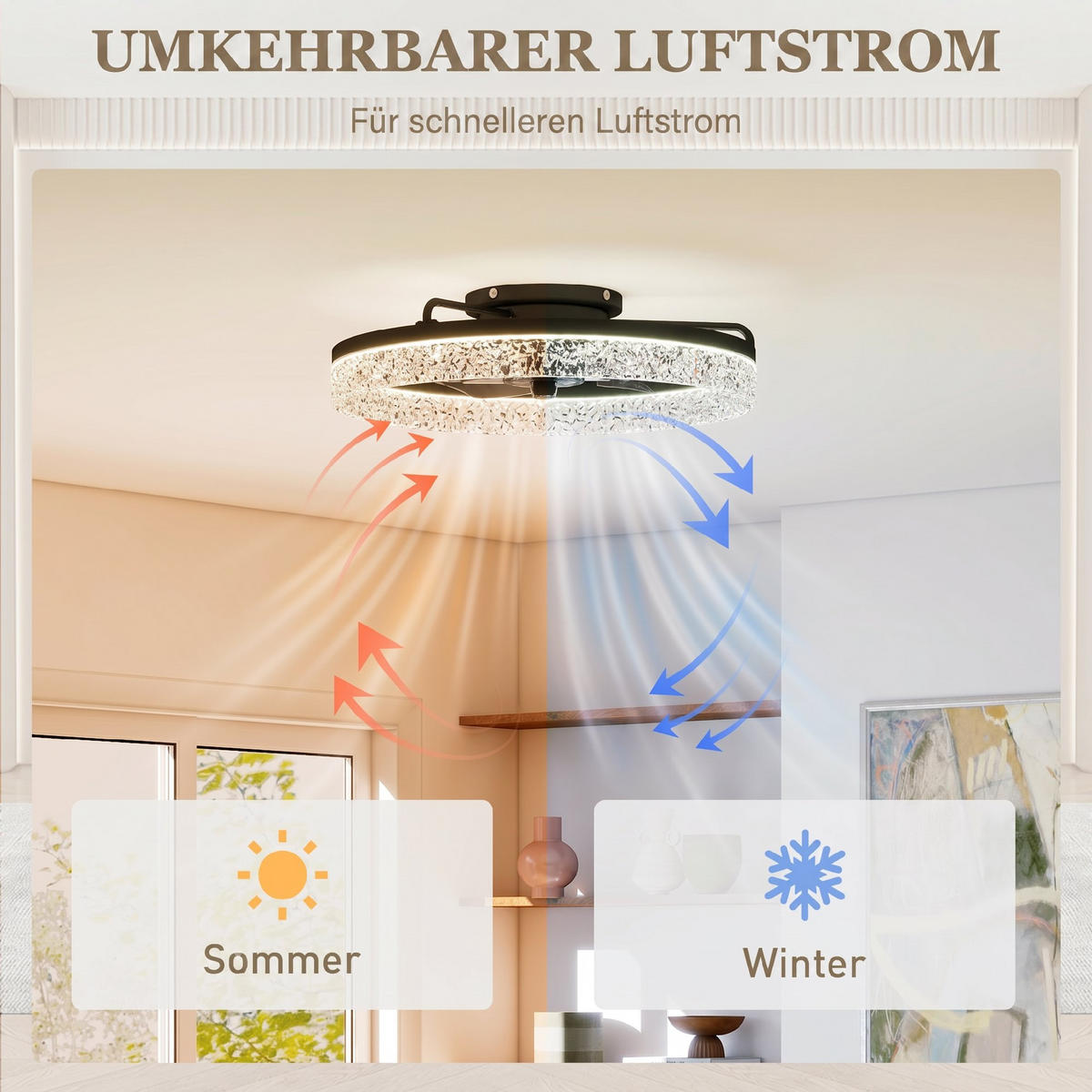 DECKENVENTILATOR-MIT-BELEUCHTUNG Stahl Schwarz - Schwarz, Metall (50/50/14cm) - HOMCOM