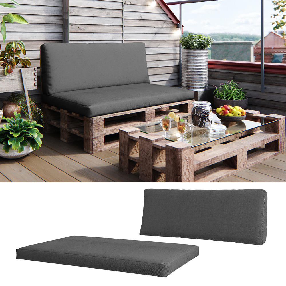 PALETTENKISSEN-SET SET Anthrazit 120 x 80 cm 2 Teile - Anthrazit, Textil (120/80/8cm) - Vicco