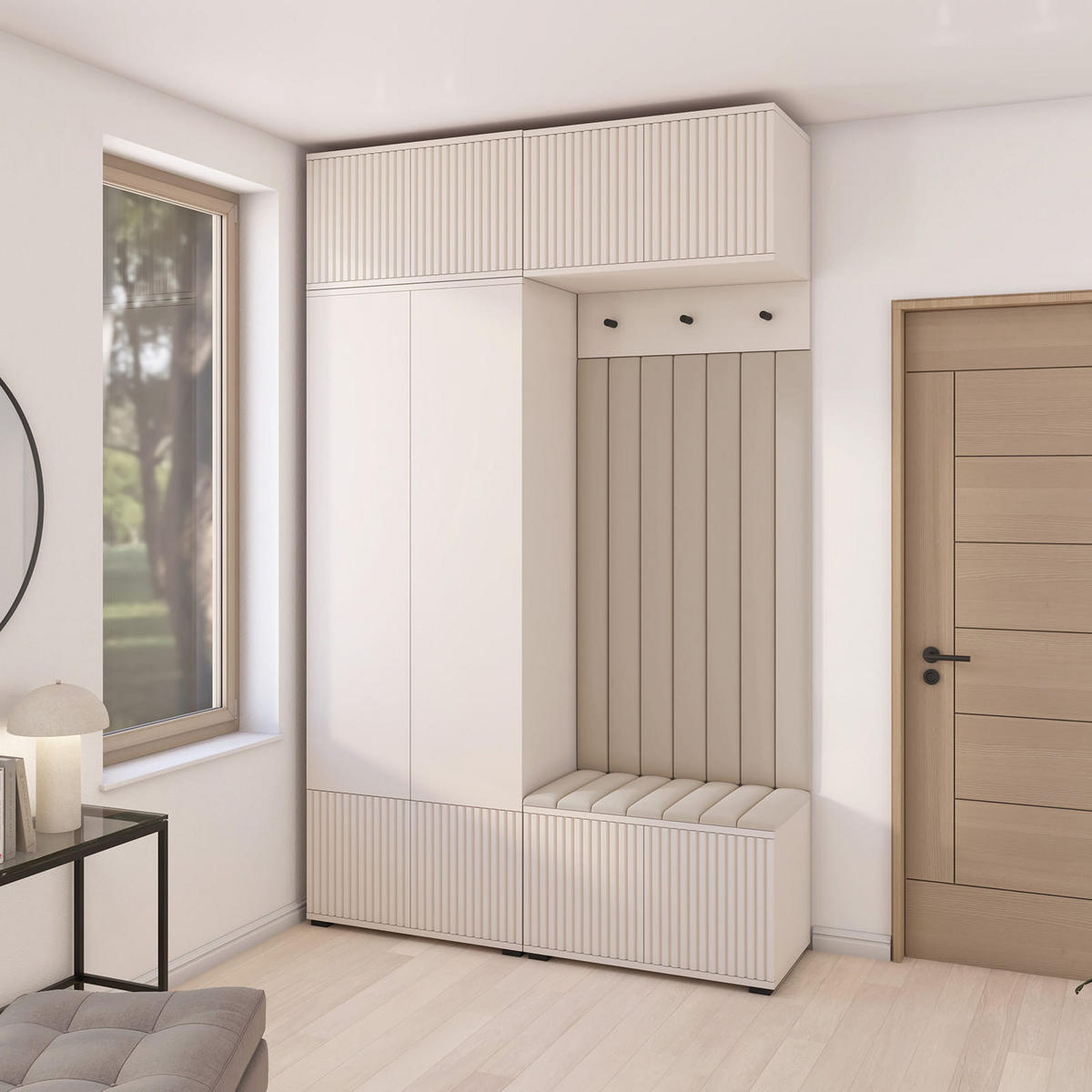 GARDEROBE Ritmo version 2 mit POLSTERPANEELEN BEIGE - Beige/Creme, Holzwerkstoff (140/225/40cm) - Jerpax