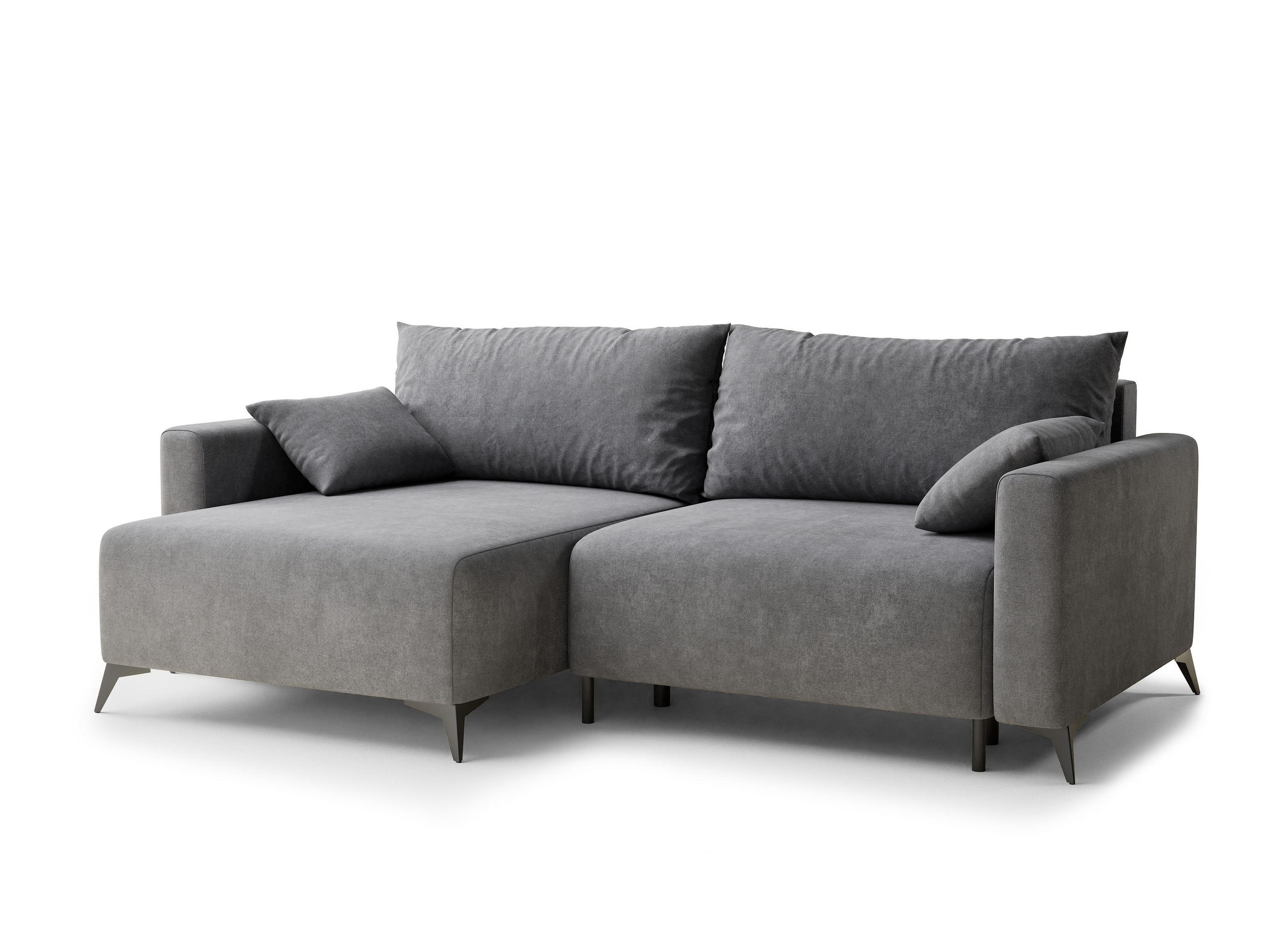 ECKSOFA MIT SCHLAFFUNKTION Leon Grau Webstoff - Schwarz/Grau, Holz/Holzwerkstoff (148/239cm) - Maison de Reve
