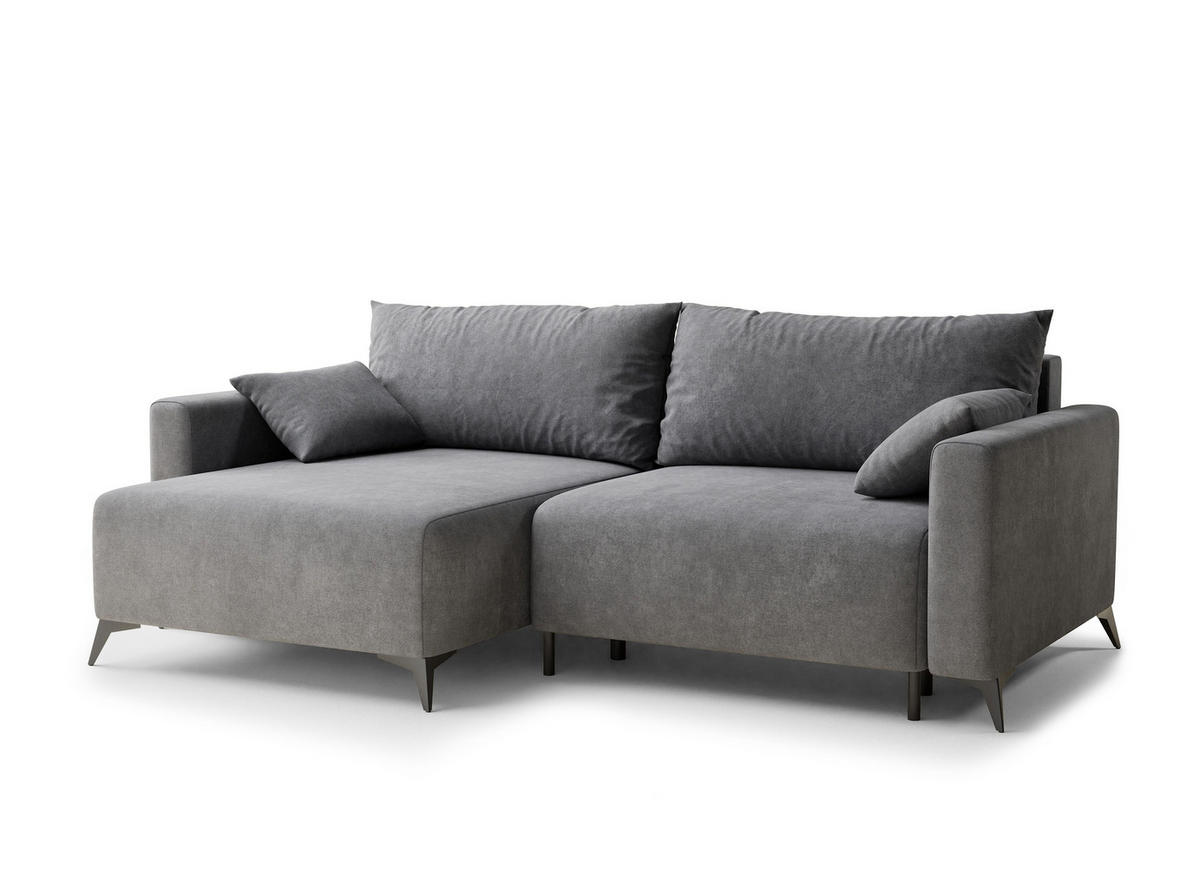 ECKSOFA MIT SCHLAFFUNKTION Leon Grau Webstoff - Schwarz/Grau, Holz/Holzwerkstoff (148/239cm) - Maison de Reve