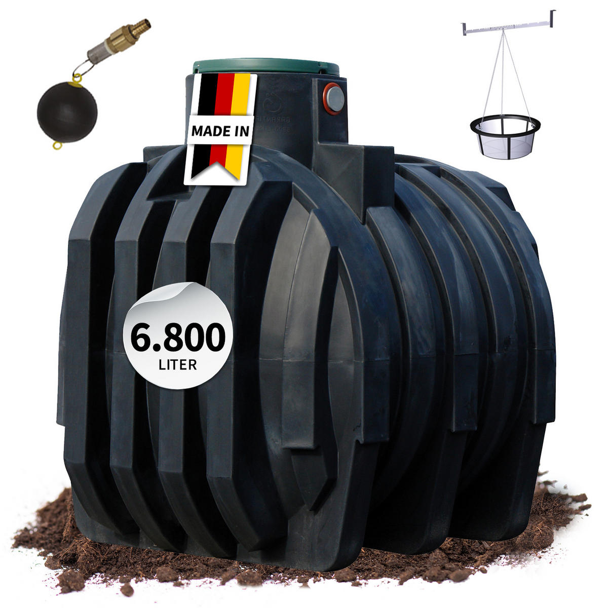 RETENTIONSZISTERNE Plus 6800 L inkl. Tankabdeckung - Schwarz, Kunststoff (200/240/245cm) - 4rain