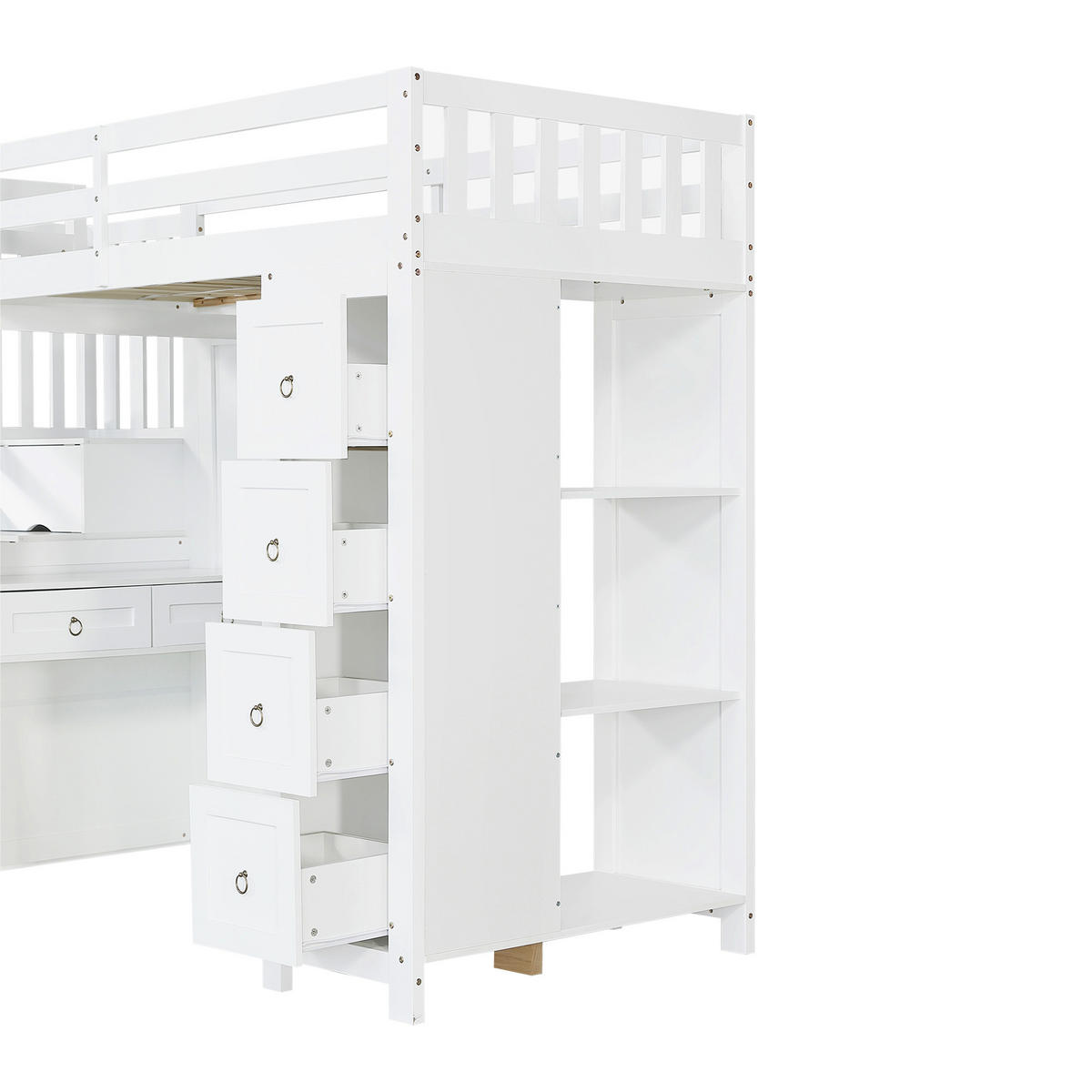 HOCHBETT 90/200 cm in Weiß mit Schubladen, Regal und Schreibtisch - Weiß, Holzwerkstoff (90/200cm) - STILVORA