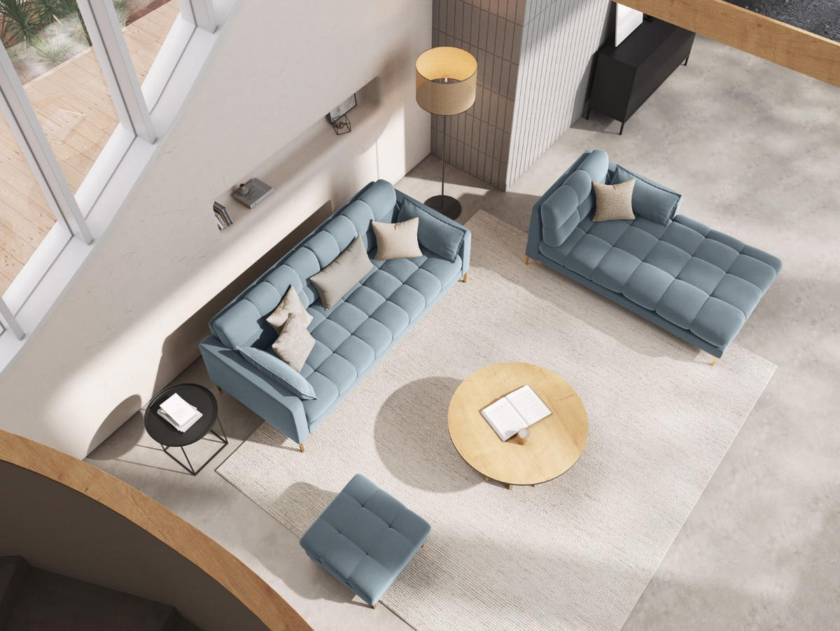 CHAISELONGUE rechts Mamaia aus Samt hellblau - Hellblau, Textil (102/75/185cm) - Micadoni