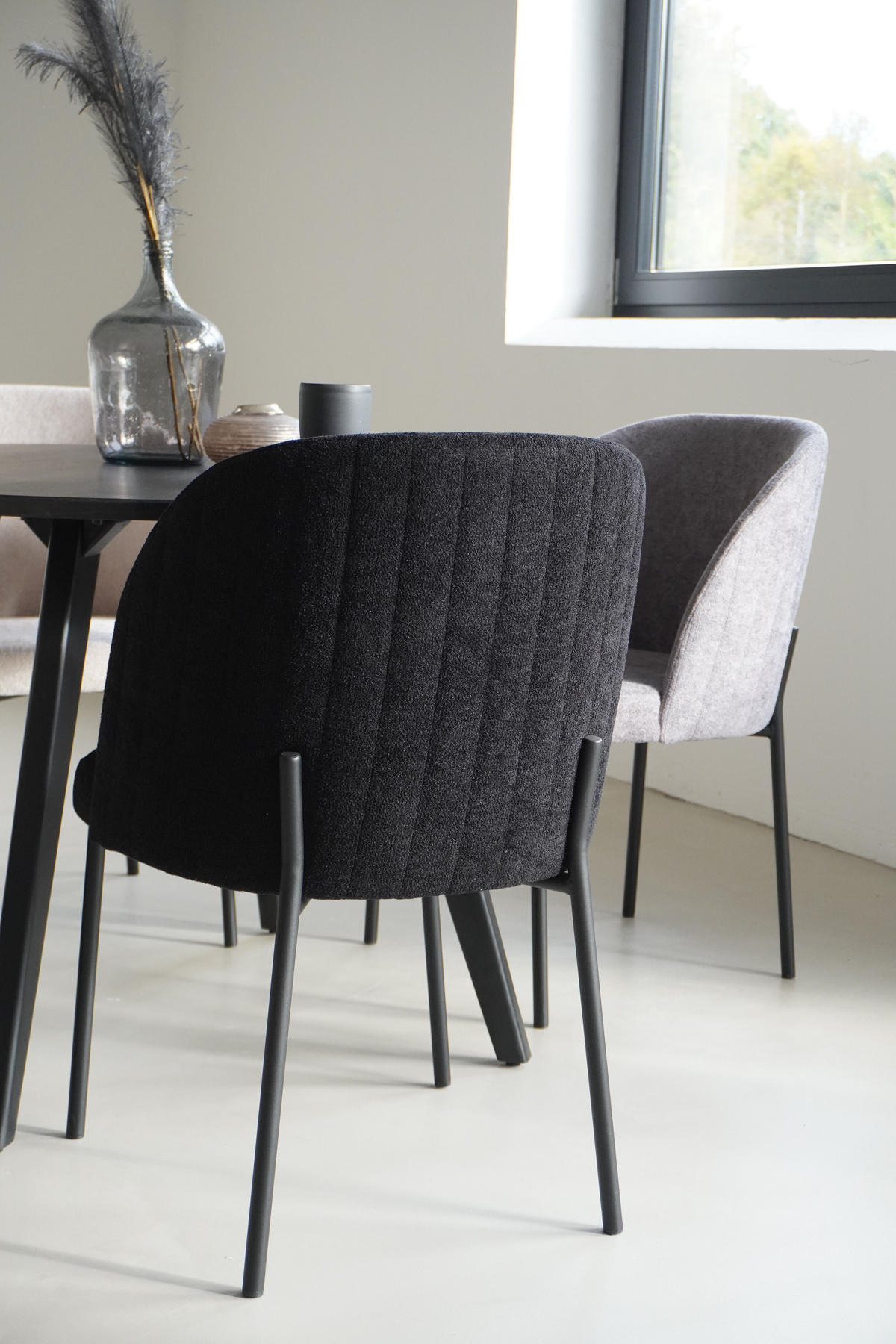 STUHL Kris bouclé schwarz - Schwarz, Textil/Metall (53/84/53cm) - INKA furniture