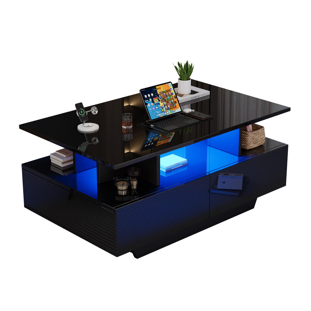 FLIEKS KONFERENČNÍSTOLEK 90x55cm Černý Lesklý LED Zásuvky