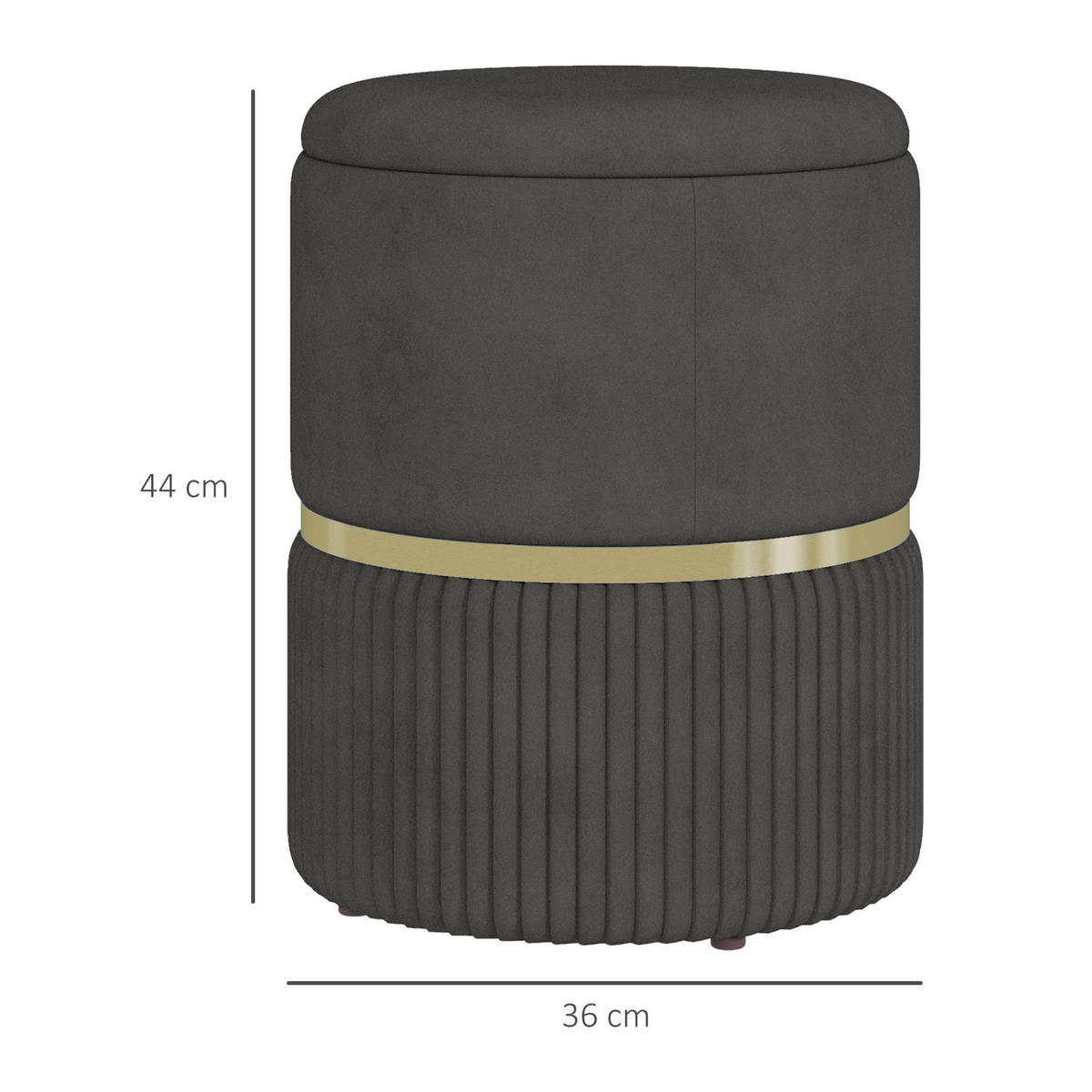 POUF DE-16379 mit Stauraum und Rippenvelours Grau - Grau, Textil (36/44/36cm) - ComfortXL