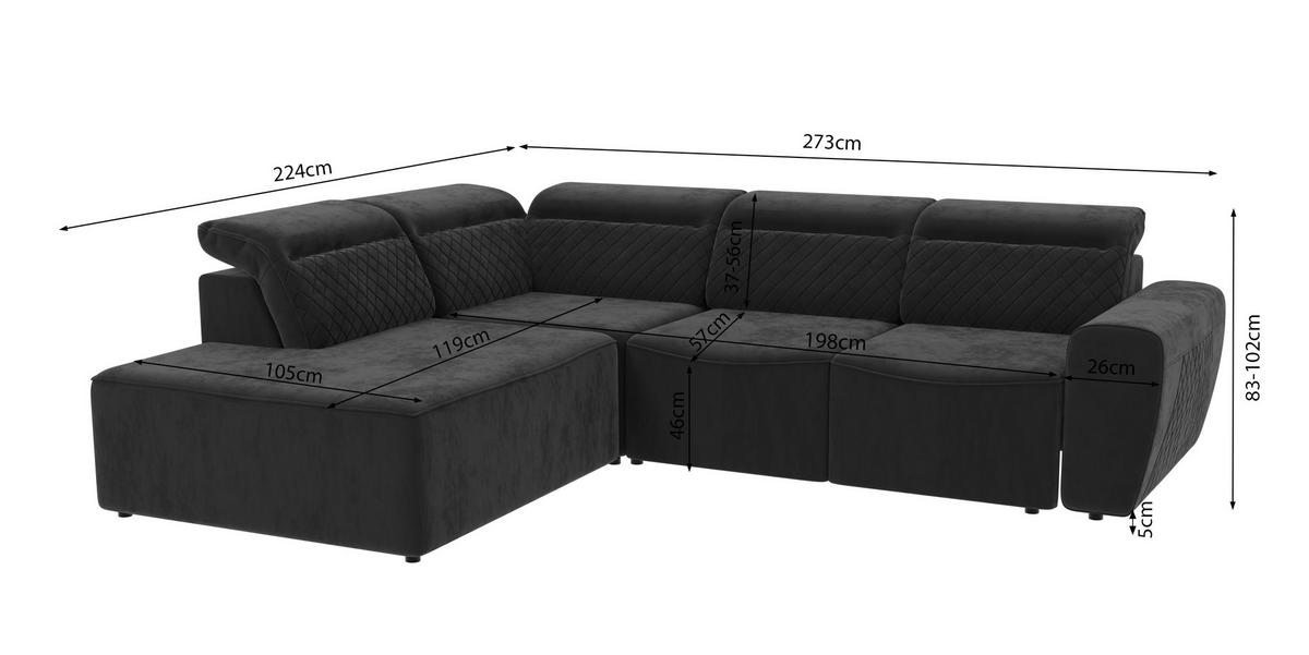 ECKSOFA Reid Schwarz Samt - Schwarz, Holz/Kunststoff (273/224cm) - S-Style Möbel