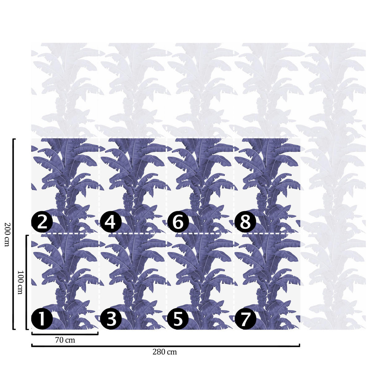 TAPETE Palmen aus echtem Papier, 200x280cm, 8 Bögen - Blau, Papier (200/280cm) - WALLPAPERS4BEGINNERS