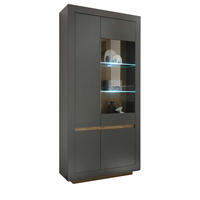 VITRINE anthrazit, Wotan Eiche, Vitrinenschrank 96 x 206 cm mit 10 Fächern - Eichefarben/Anthrazit, Glas/Eichenholz (96/206/38cm) - Furn.Design