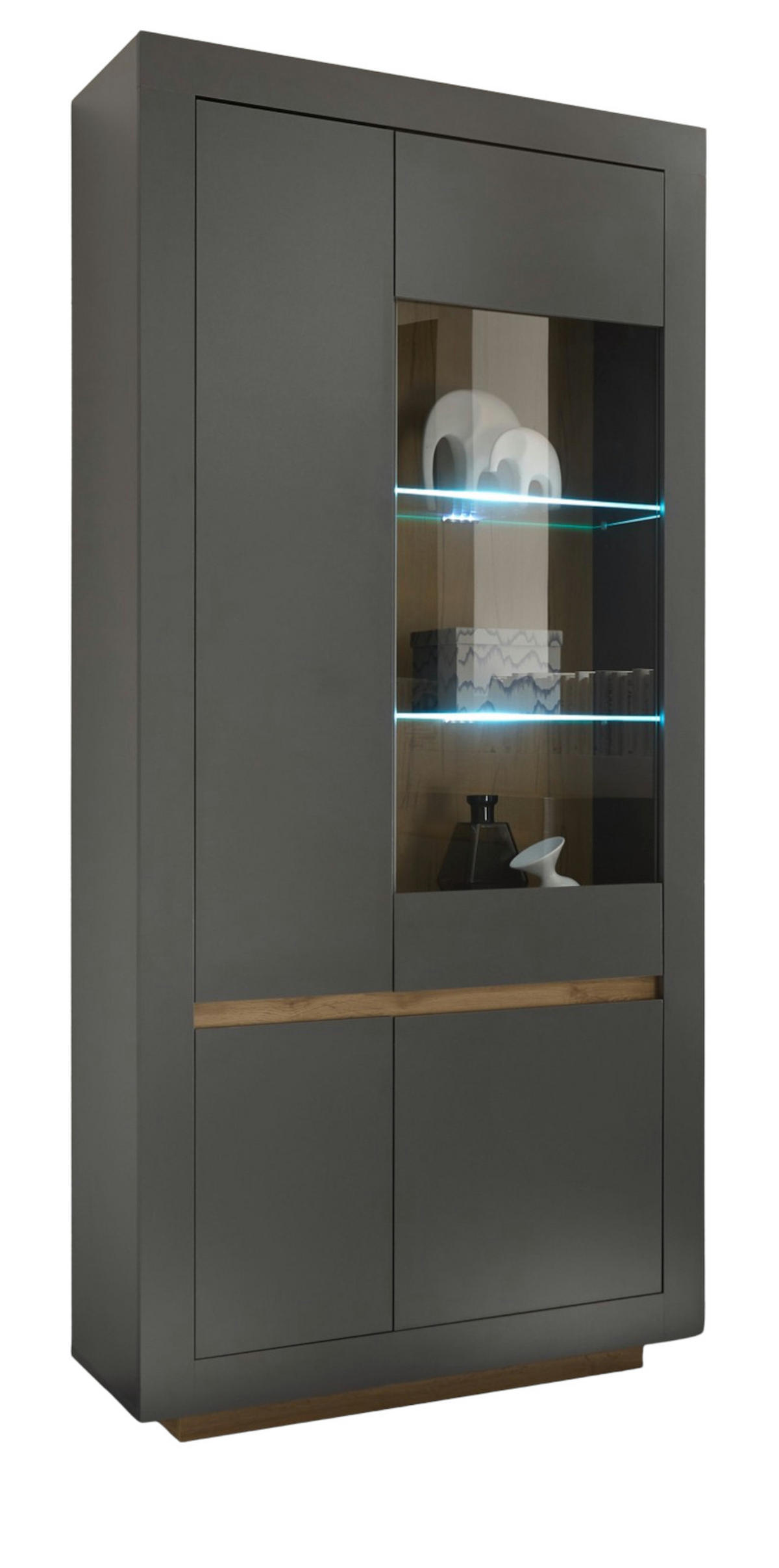 VITRINE anthrazit, Wotan Eiche, Vitrinenschrank 96 x 206 cm mit 10 Fächern - Eichefarben/Anthrazit, Glas/Eichenholz (96/206/38cm) - Furn.Design