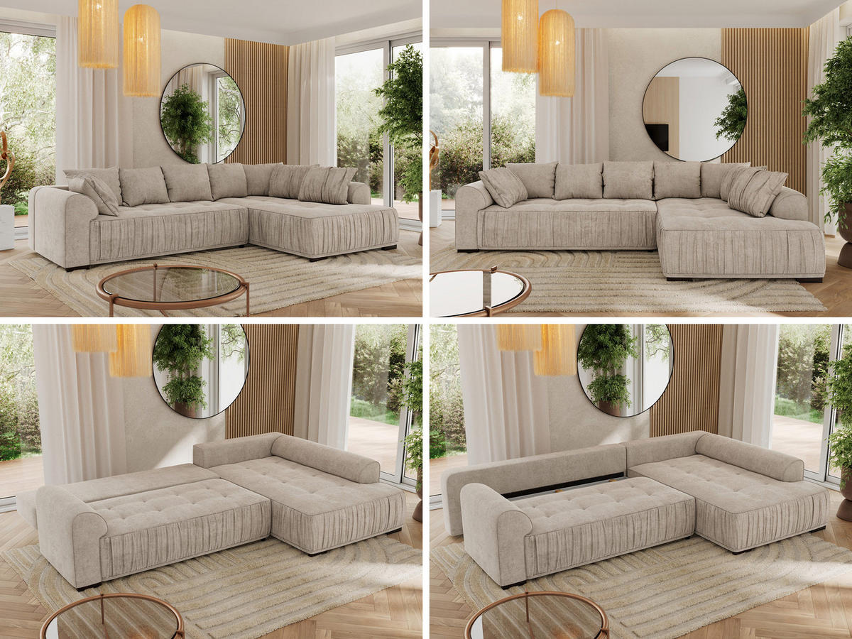 ECKSOFA ORTA Beige Stukture - Rechts - Beige/Schwarz, Textil (200/325cm) - MKS