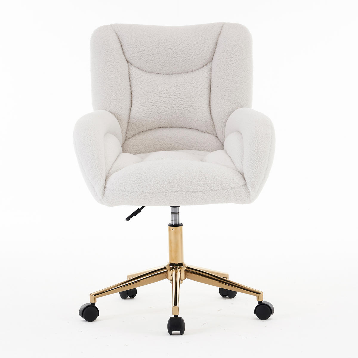 BÜROSTUHL aus Teddy-Stoff in Weiß und Gold, höhenverstellbar und 360° drehbar - Weiß, Textil (64/92.5/62cm) - Urban Meuble