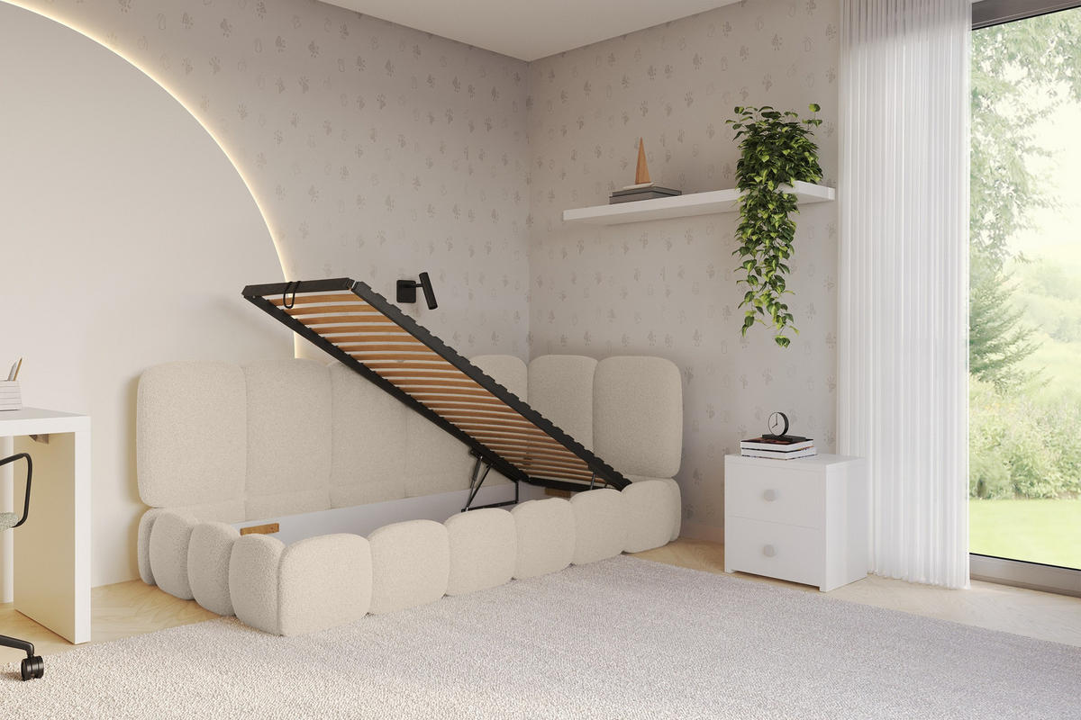 EINZELLBETT Jugendbett mit Bettkasten, Links - AVRY 100x200 Dunkelbeige - Cappuccino, Holzwerkstoff/Textil (100/200cm) - ALTDECOR
