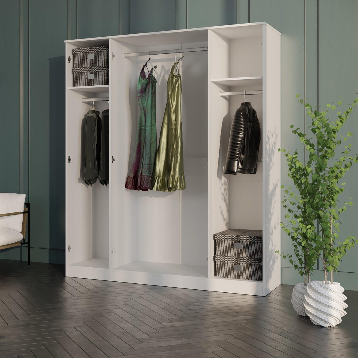 DREHTÜRENSCHRANK mit Spiegel Monza 4D 160 Weiß - Weiß/Grau, Holzwerkstoff/Metall (160/200/60cm) - mzm24