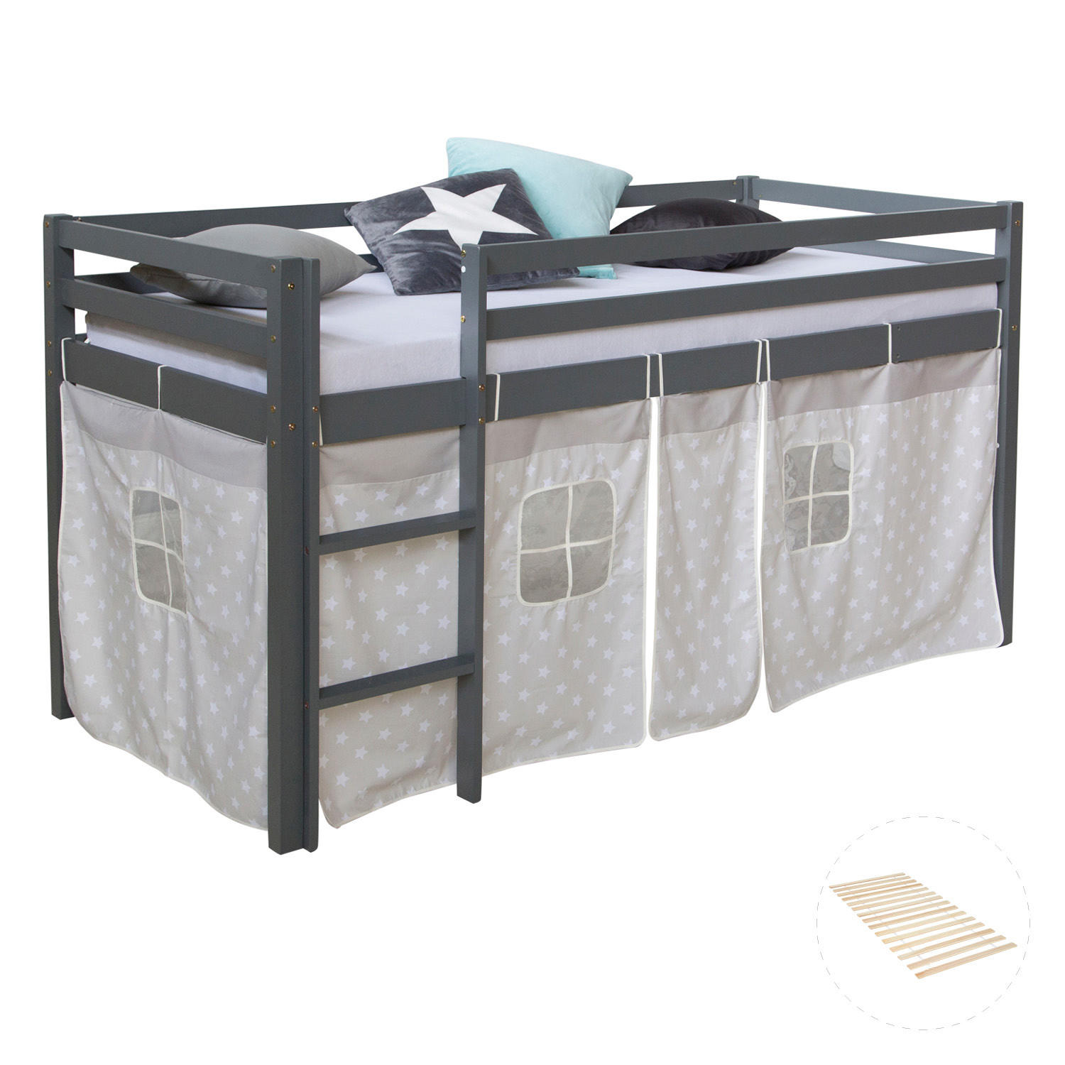 Homestyle4u Hochbett Grau 90x200 cm