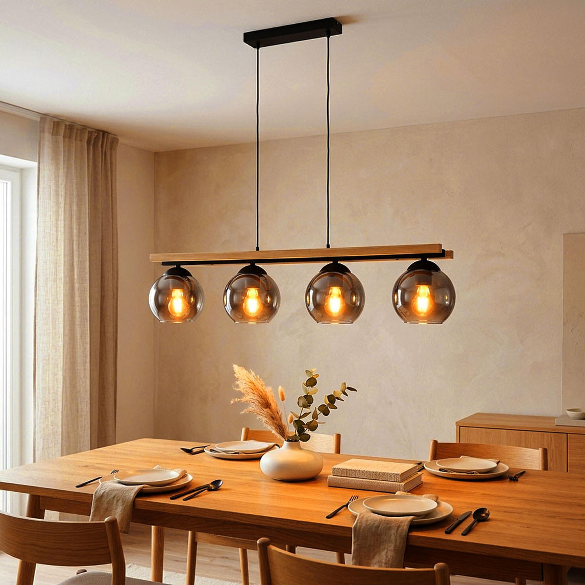 LED HÄNGELEUCHTE Holz Rauchglas Braun - Braun, Holz (85/15/120cm) - Globo Lighting