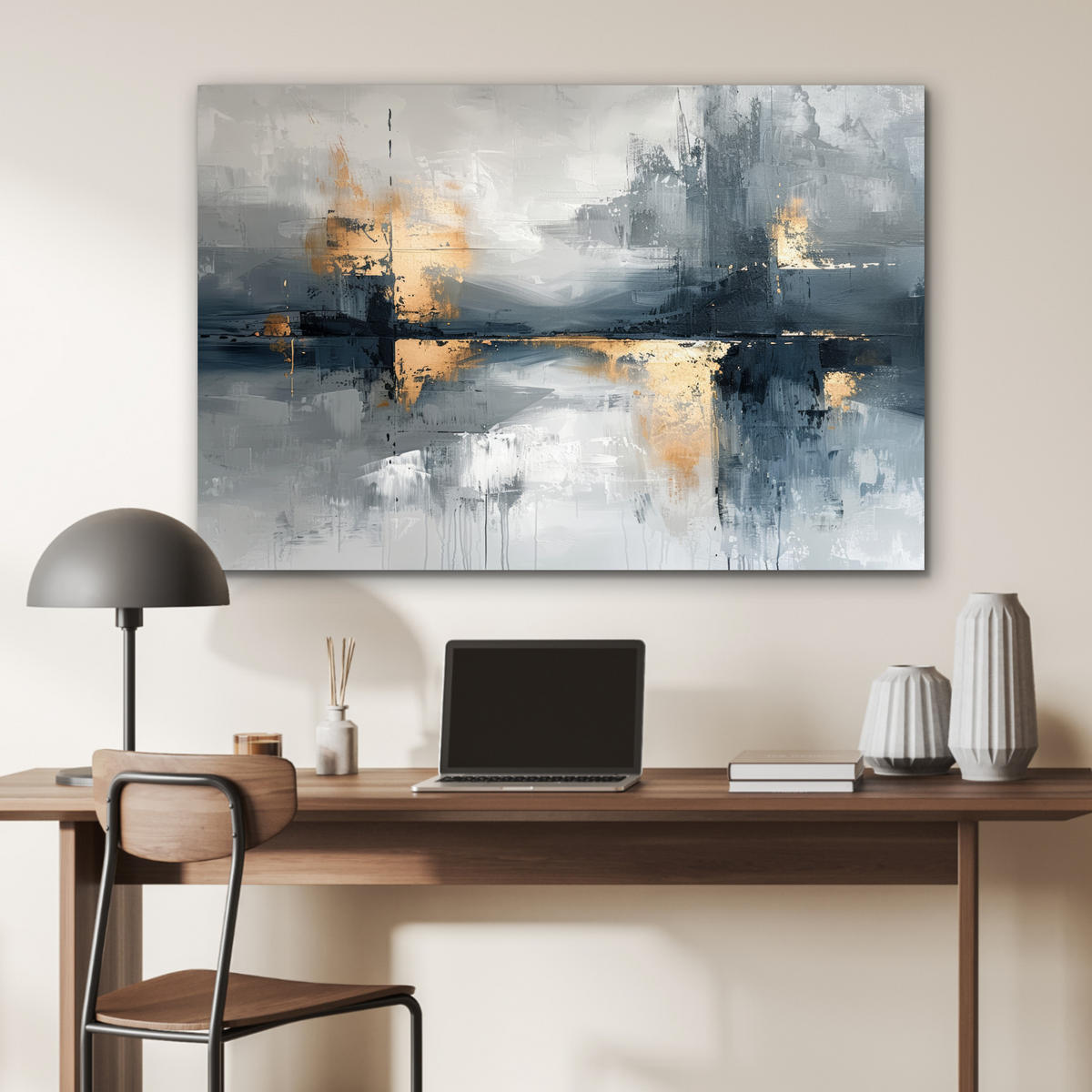 METALLBILD Kunst - Grau - Gold - Abstrakt 120x80 cm - Dunkelgrau, Metall (120/80cm) - MuchoWow