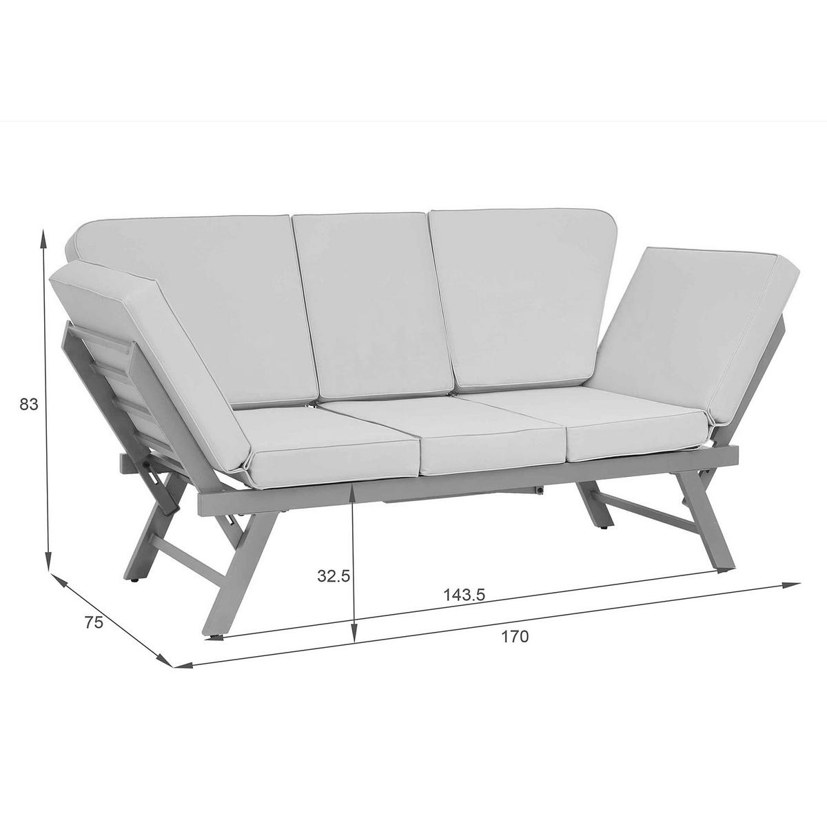 LOUNGESOFA - Stahl / Polyester - Anthrazit - Taupe, Holz/Metall (176/83/75cm) - home24