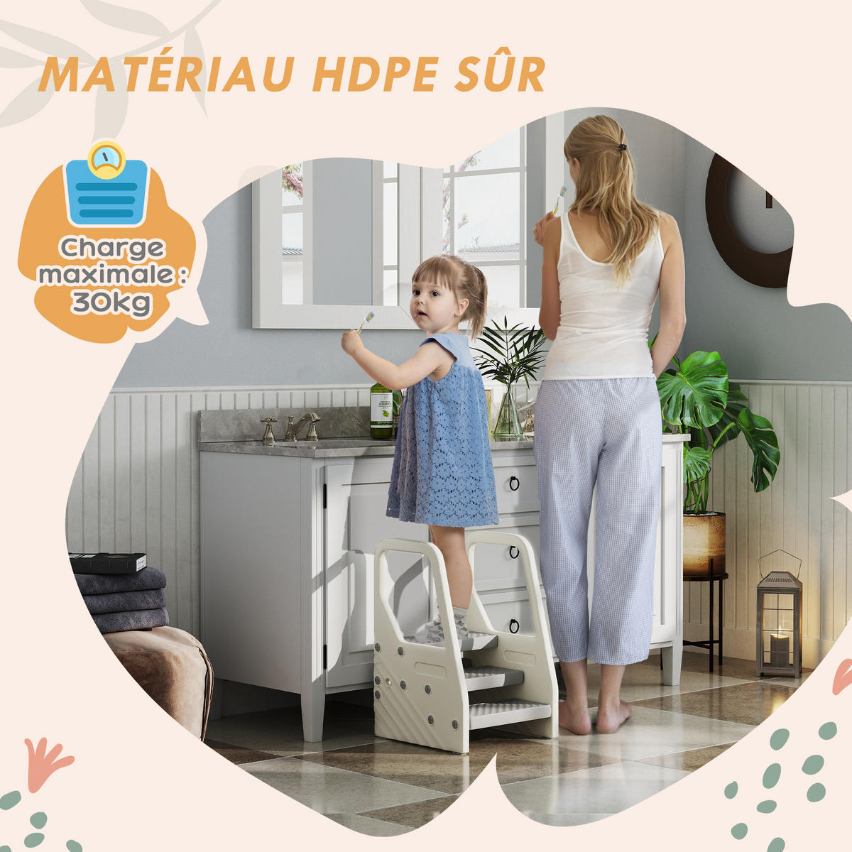 KINDERTRITTHOCKER DE-17242 3-2 Stufen höhenverstellbar mit Handgriff Grau - Grau, Holzwerkstoff (42/65.5/43cm) - ComfortXL