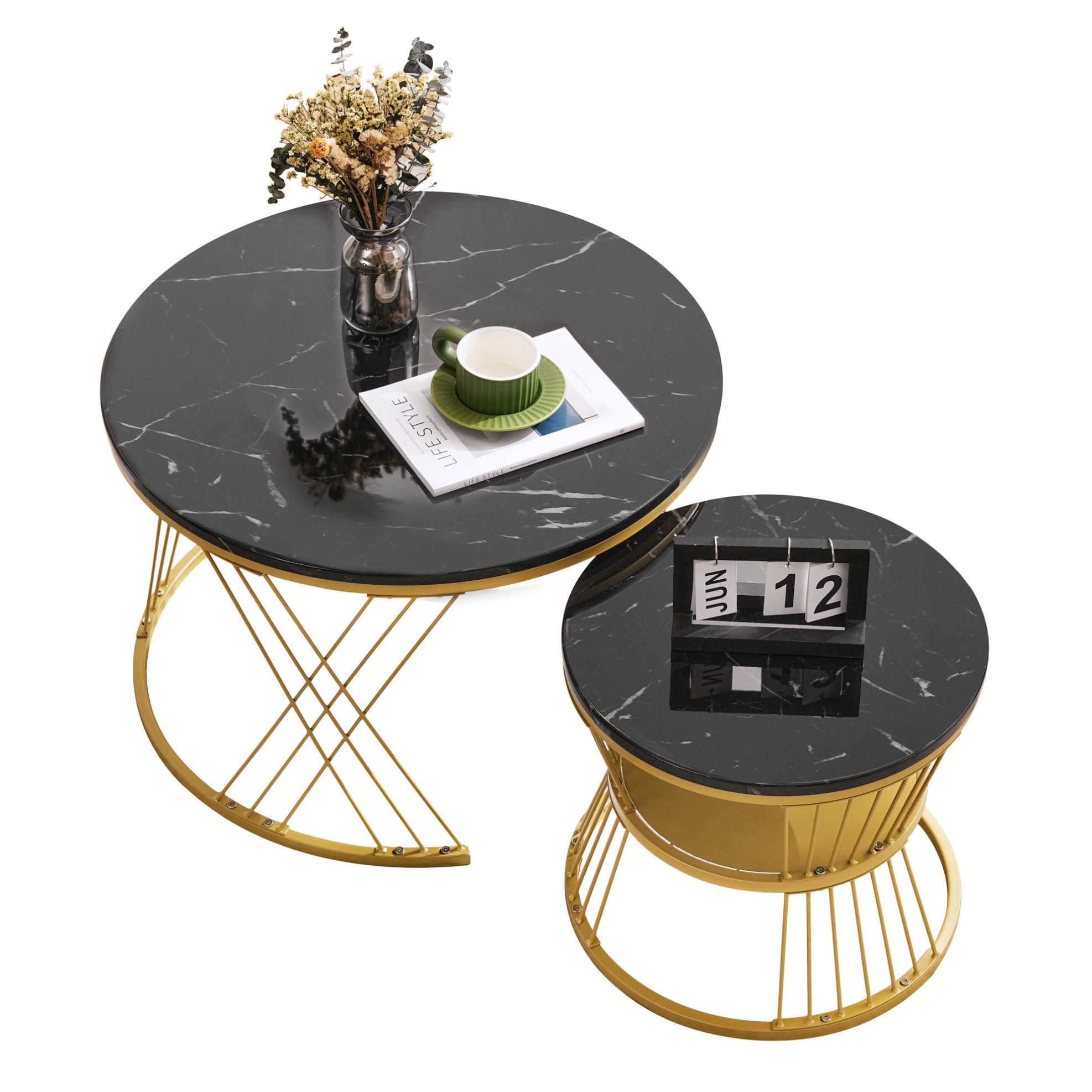 Ivmeu Couchtisch-Set Schwarz 70x45x70 cm
