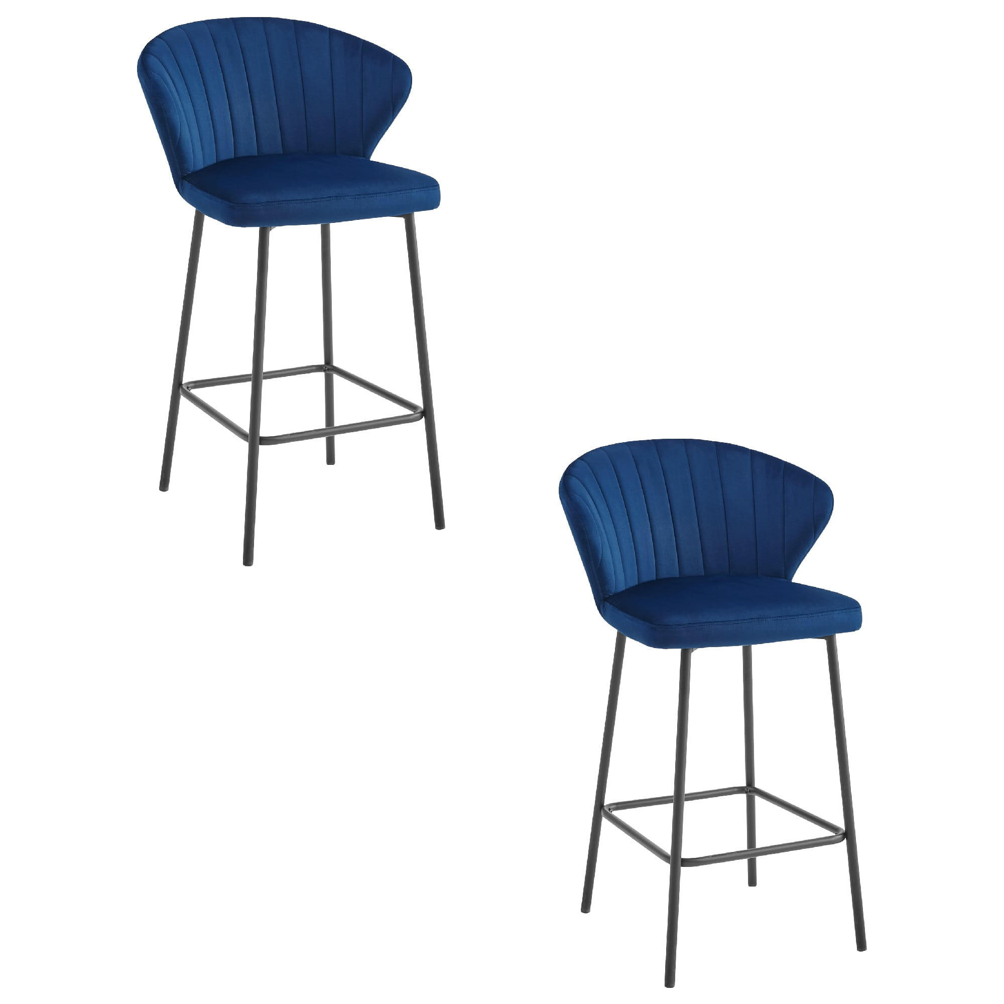 BARHOCKER 2-er Set GATTA marineblauer Sitz, schwarze Basis - Schwarz/Dunkelblau, Textil (43.5/90.5/36.5cm) - Valora