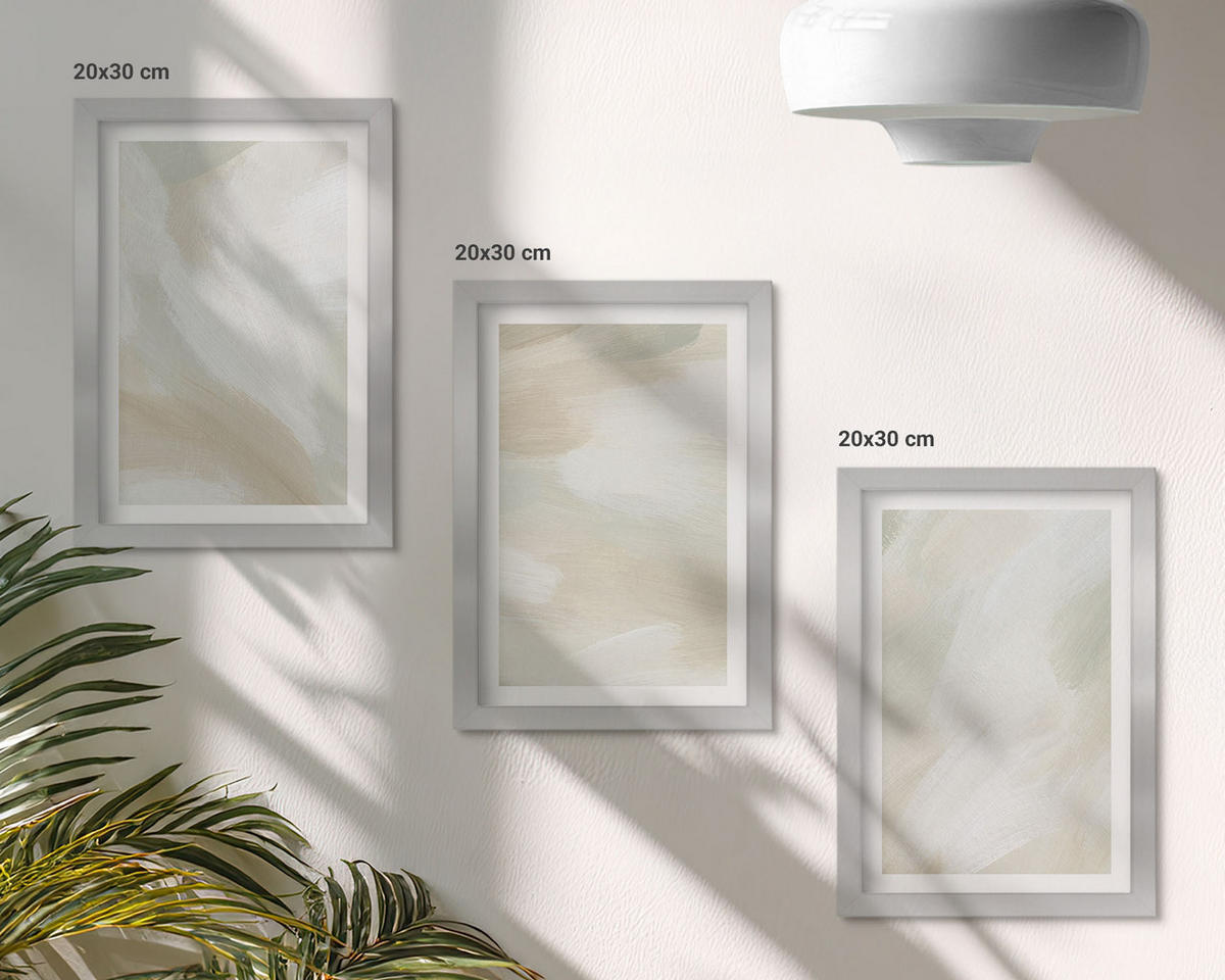 BILDER SET 3er Set - 20x30 cm Silberner Rahmen - Minimalismus der Farbstruktur - Silberfarben, Kunststoff (20/30cm) - TULUP