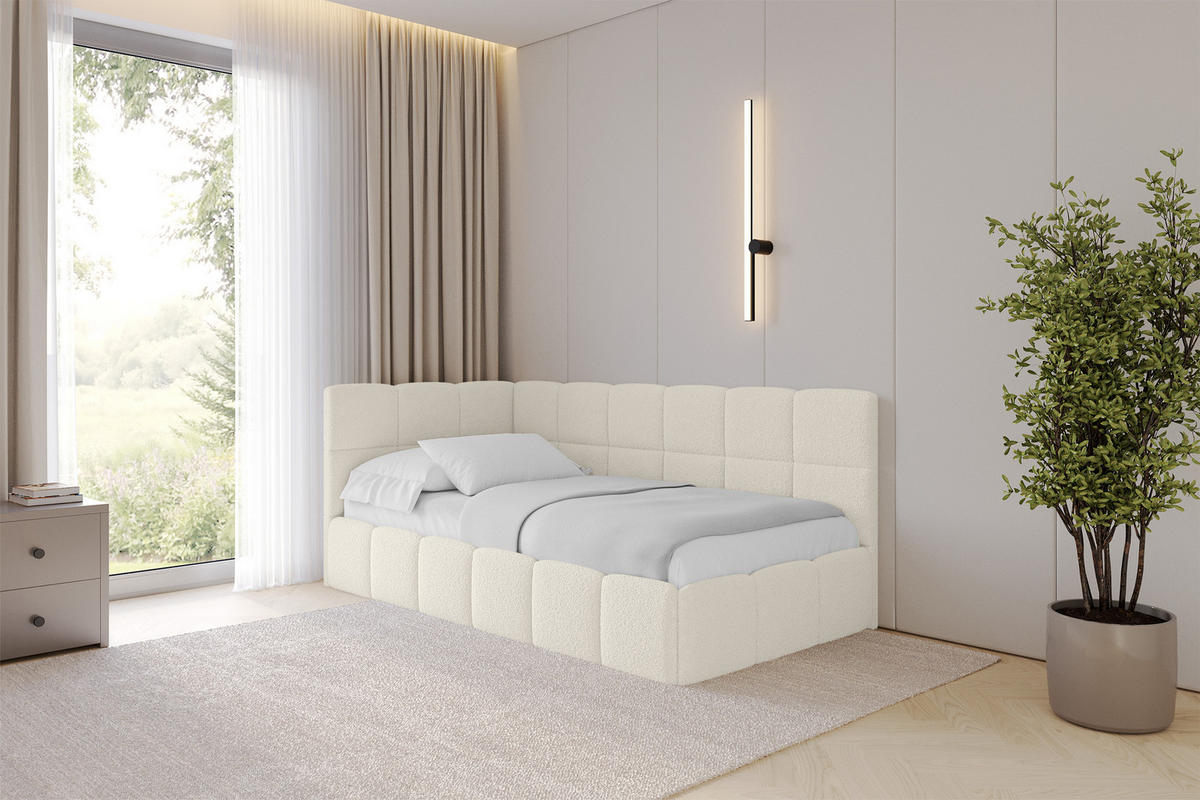 EINZELBETT Jugendbett mit Bettkasten Rechts, ohne Matratze - LIVY 80x200 Beige - Hellbraun, Holzwerkstoff/Textil (80/200cm) - ALTDECOR
