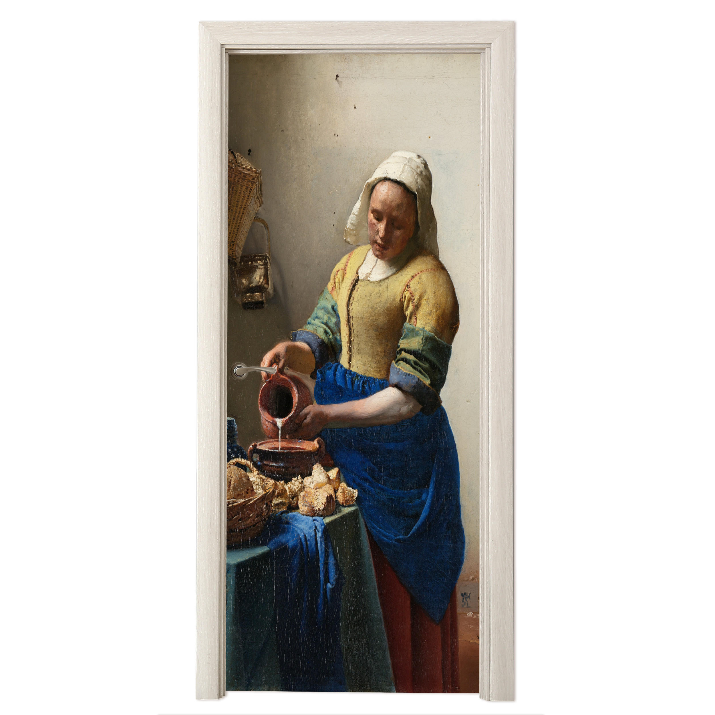 TÜRAUFKLEBER Das Milchmädchen - Johannes Vermeer 85x215 cm - Türtapete - Dunkelblau, Kunststoff (85/0.1cm) - MuchoWow