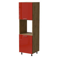 BACKOFENUMBAUSCHRANK Brerra D14/RU/2D RAL 3002 karminrot Hochglanz / Eiche Artisan Matt 60 / 59 / 207cm - Rot/Eiche Artisan, Holz/Holzwerkstoff (60/207/59cm) - Feldmann-Wohnen