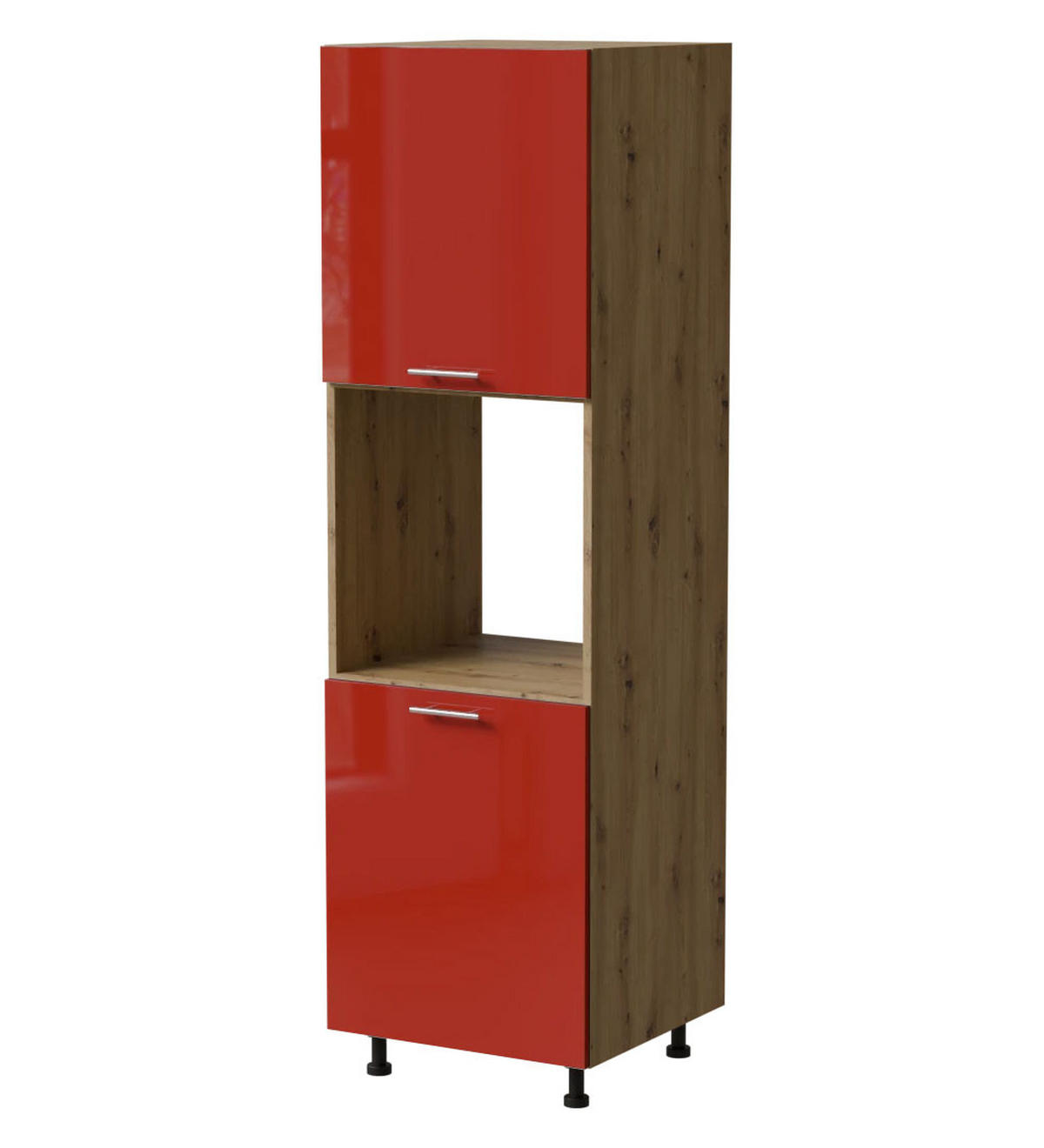 BACKOFENUMBAUSCHRANK Brerra D14/RU/2D RAL 3002 karminrot Hochglanz / Eiche Artisan Matt 60 / 59 / 207cm - Rot/Eiche Artisan, Holz/Holzwerkstoff (60/207/59cm) - Feldmann-Wohnen