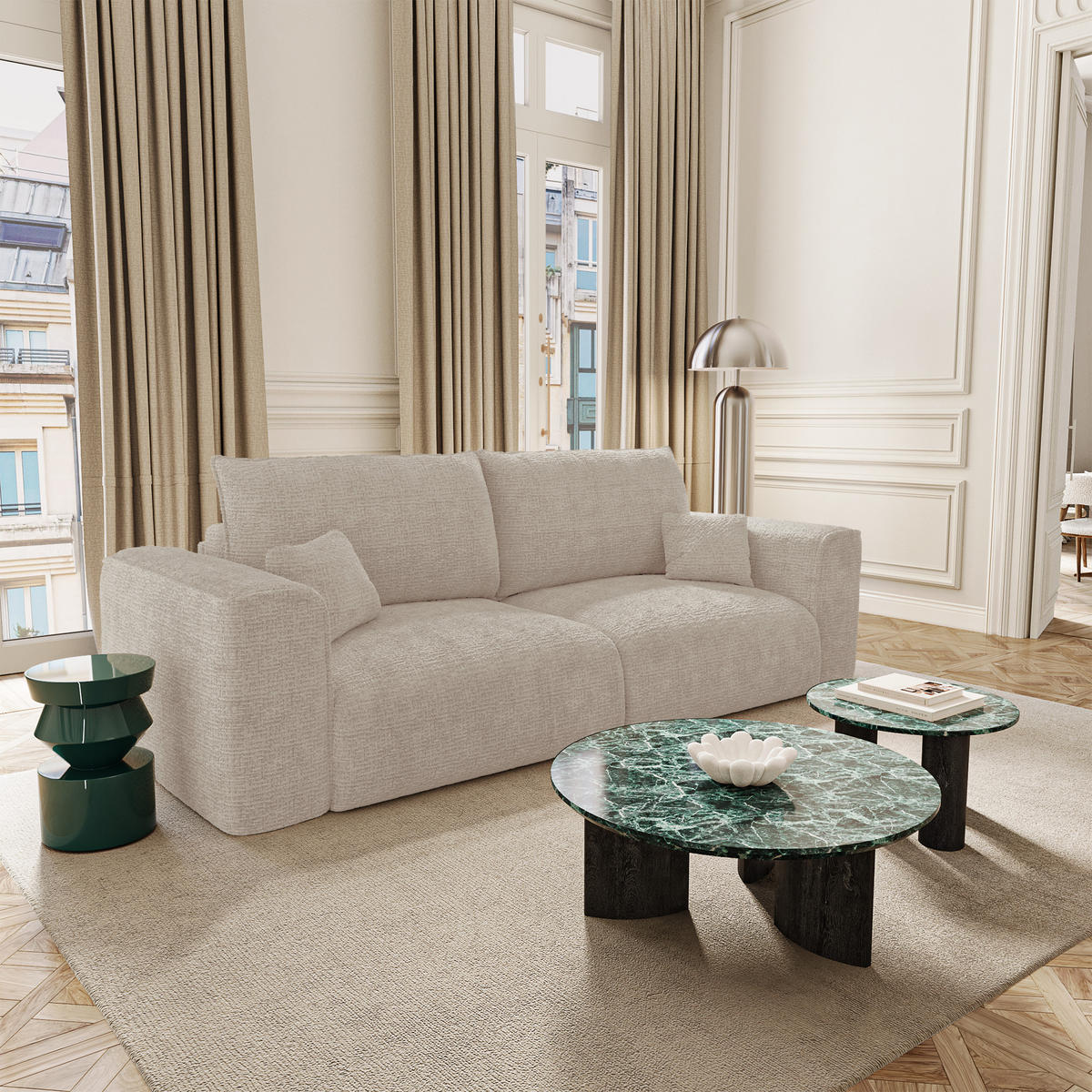 SCHLAFSOFA mit Stauraum COMO Kettgewebe mit weichem Griff Beige 254cm - Beige, Textil (254/78/95cm) - Premium Interiors