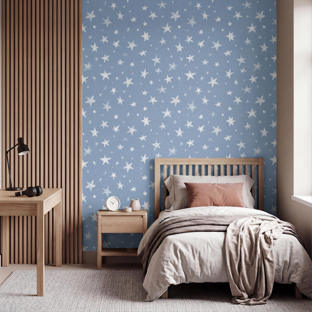 KINDERTAPETE - Sterne - Muster - Blau - 160x200 cm - Hellblau, Papier (160/200cm) - OnlyWow