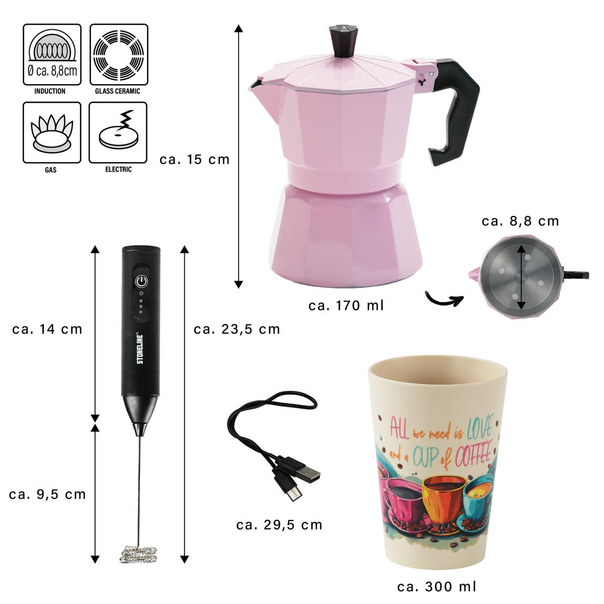 ESPRESSOKOCHER 170 ml - Hellrosa, Metall (17.5/13/22.8cm)