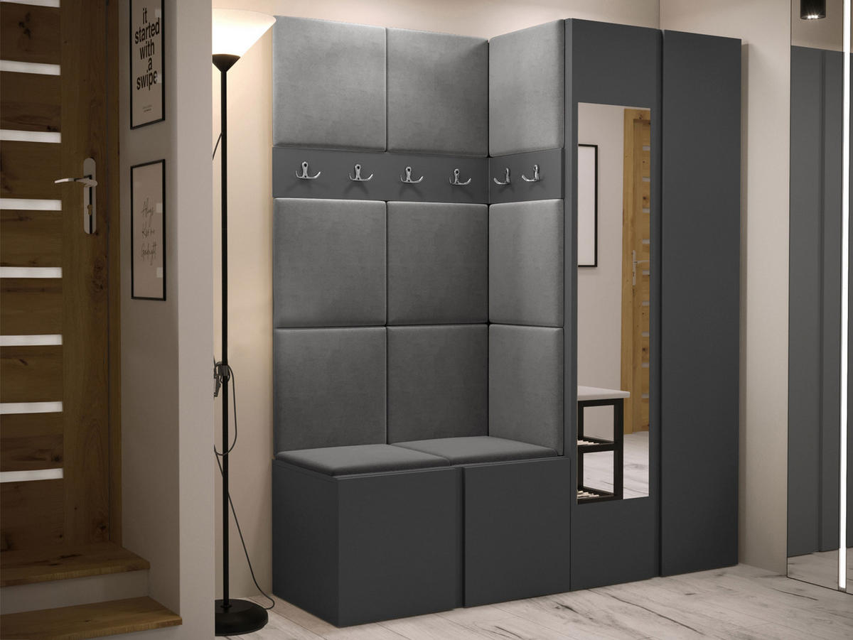 GARDEROBEN-SET Orion XII - Graphitfarben/Grau, Holzwerkstoff/Kunststoff (158/186/46cm) - MIRJAN24