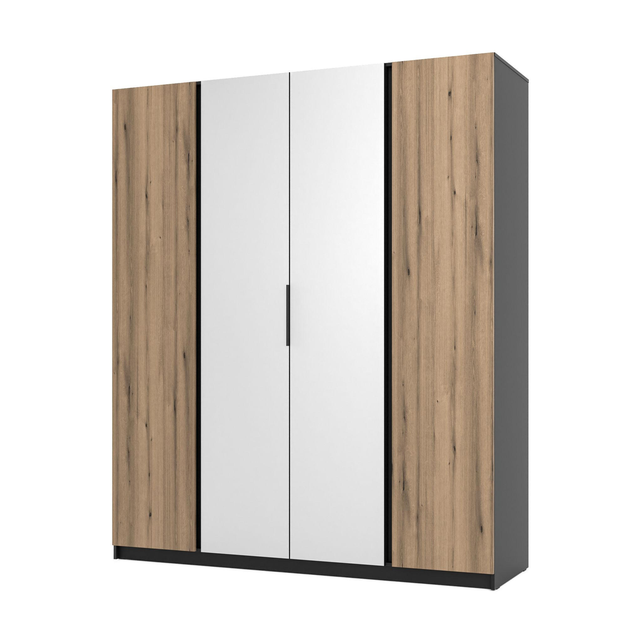 DREHTÜRENSCHRANK CAGLIARI 200/239/61,9cm 4-türig mit Spiegel Schwarz - Goldfarben/Schwarz, Holzwerkstoff (200/239/61.9cm) - MASSENO