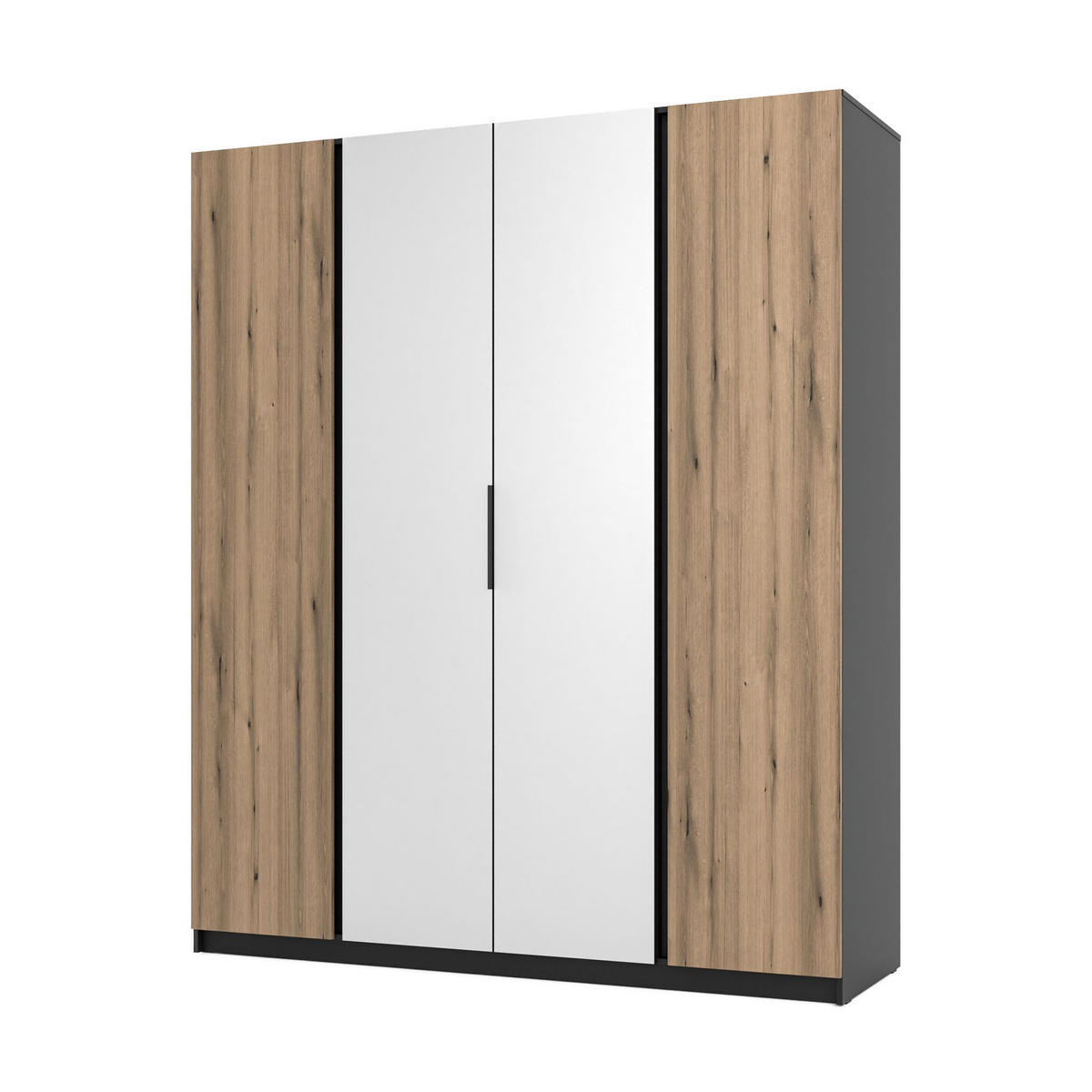 DREHTÜRENSCHRANK CAGLIARI 200/239/61,9cm 4-türig mit Spiegel Schwarz - Goldfarben/Schwarz, Holzwerkstoff (200/239/61.9cm) - MASSENO