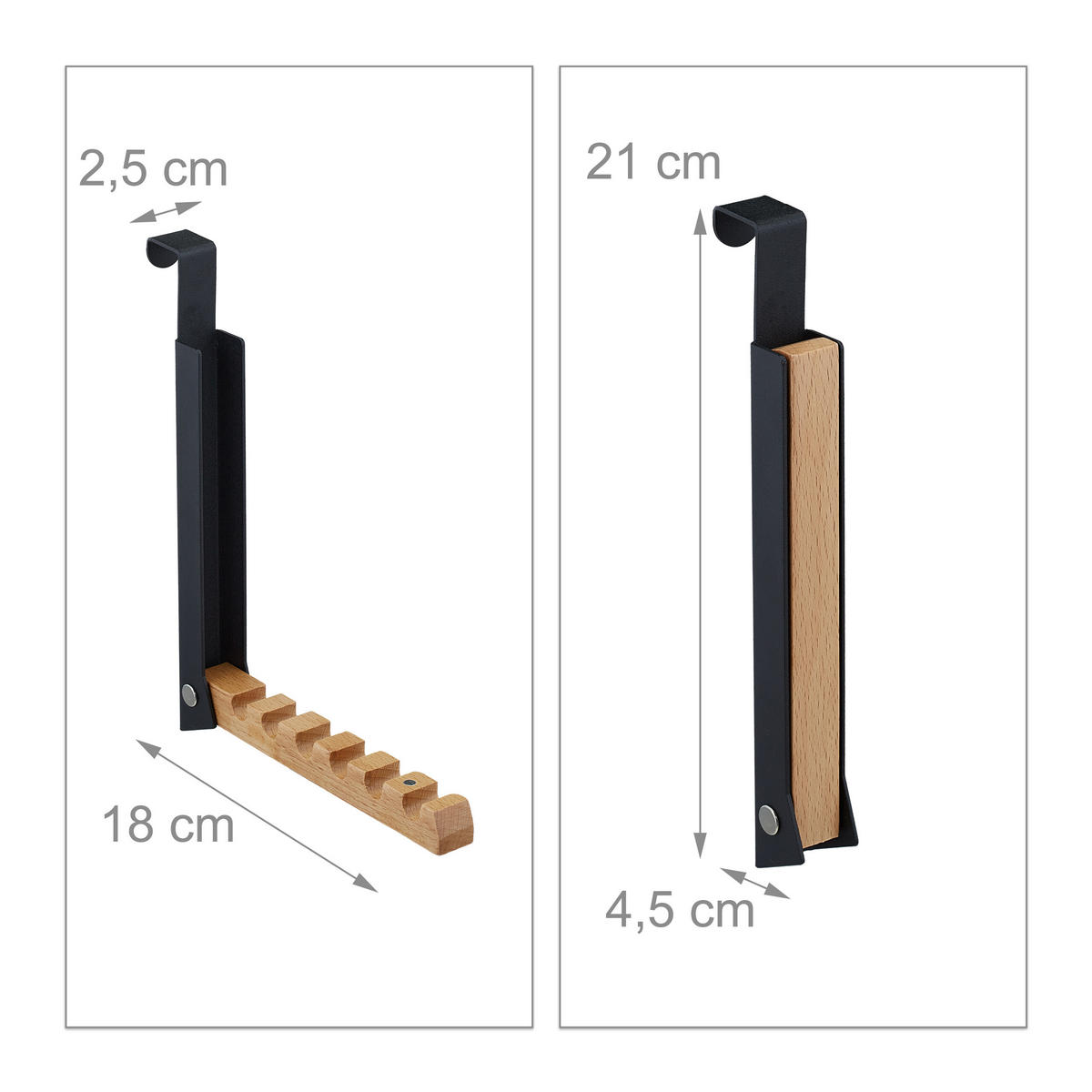 2XTÜRGARDEROBE - Schwarz, Holz/Metall (2.5/21/18cm) - Relaxdays