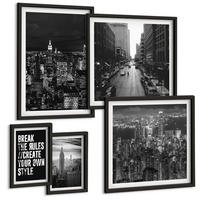 BILDER SET 5er Set - 50x50 cm & 20x30 cm & 40x60 cm Schwarzer Rahmen - Inspiration für Schwarz-Weiß-Darstellungen von Stadtstraßen - Schwarz, Kunststoff (40/60cm) - TULUP