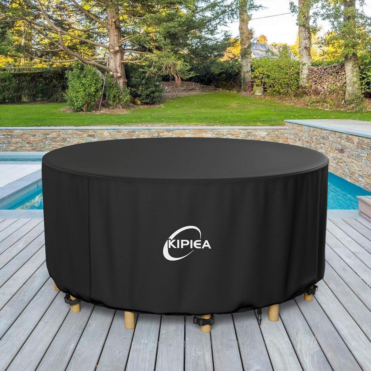 GARTENTISCH Abdeckung Rund Winterfest 158 cm - Schwarz, Textil (158/71/158cm)