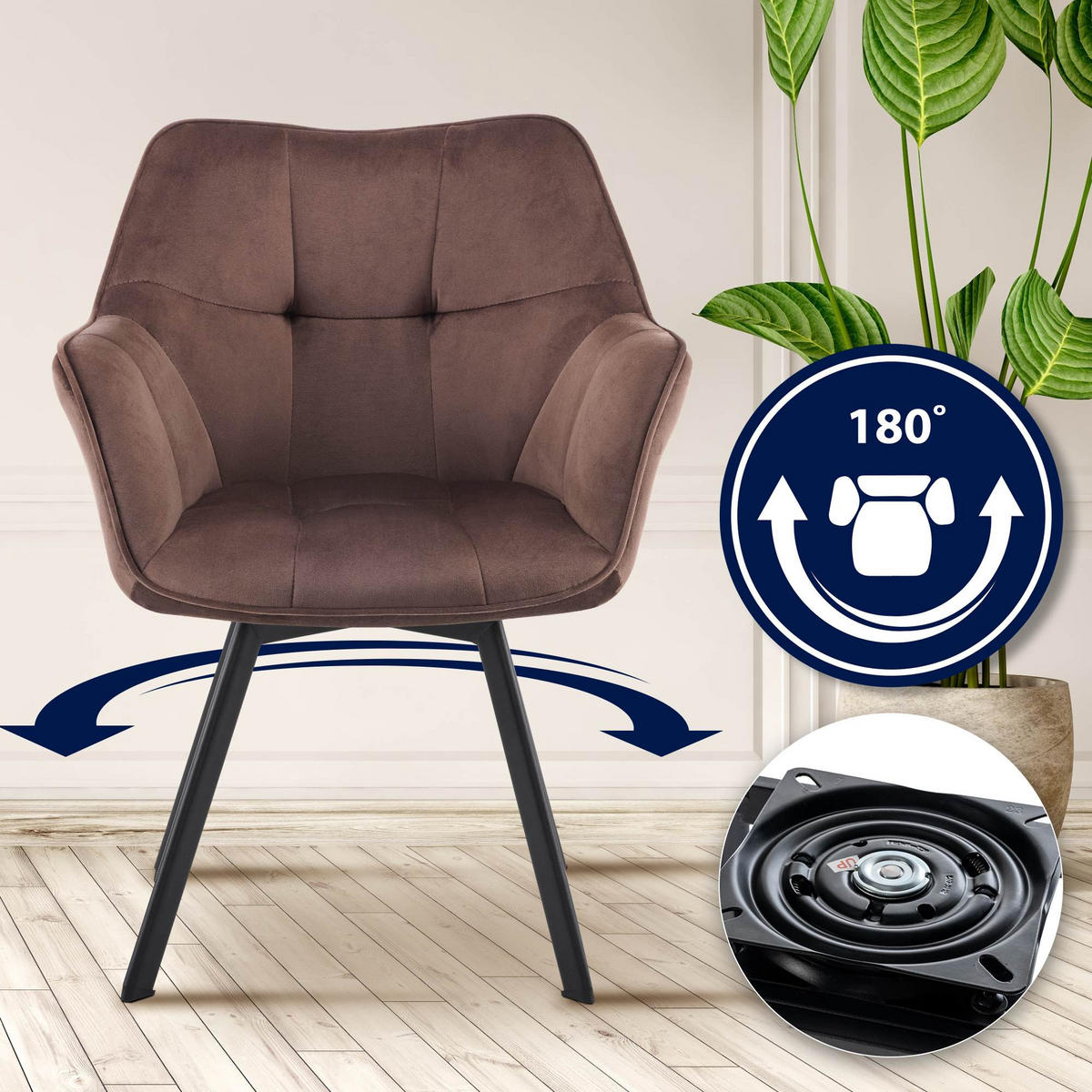 ESSZIMMERSTUHL 2er Set Samt Braun - Schwarz/Braun, Textil/Metall (60/81/59cm) - CLP