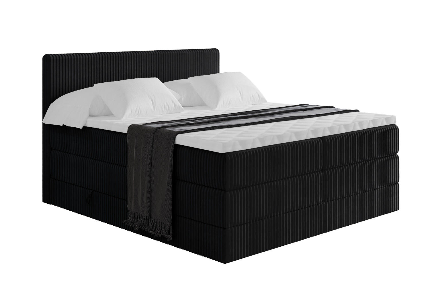 BOXSPRINGBETT mit Matratze H3|H4 und Lattenrost - TOLO KING 140x200 Cord - Schwarz - Schwarz, Holzwerkstoff (140/200cm) - ALTDECOR