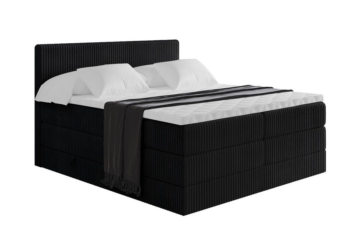 BOXSPRINGBETT mit Matratze H3|H4 und Lattenrost - TOLO KING 140x200 Cord - Schwarz - Schwarz, Holzwerkstoff (140/200cm) - ALTDECOR