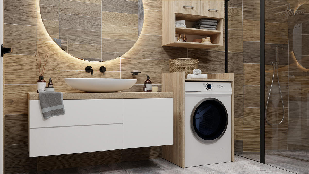 BADEZIMMERSCHRANK POLA NP für Waschmaschine - Sonoma Eiche, Holzwerkstoff (64/97.5/50cm) - CDF