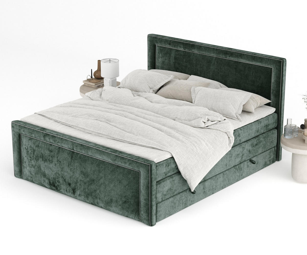 BOXSPRINGBETT Luxora Grün 160/200 cm - Schwarz/Grün, Holz/Holzwerkstoff (160/200cm) - Maison de Reve
